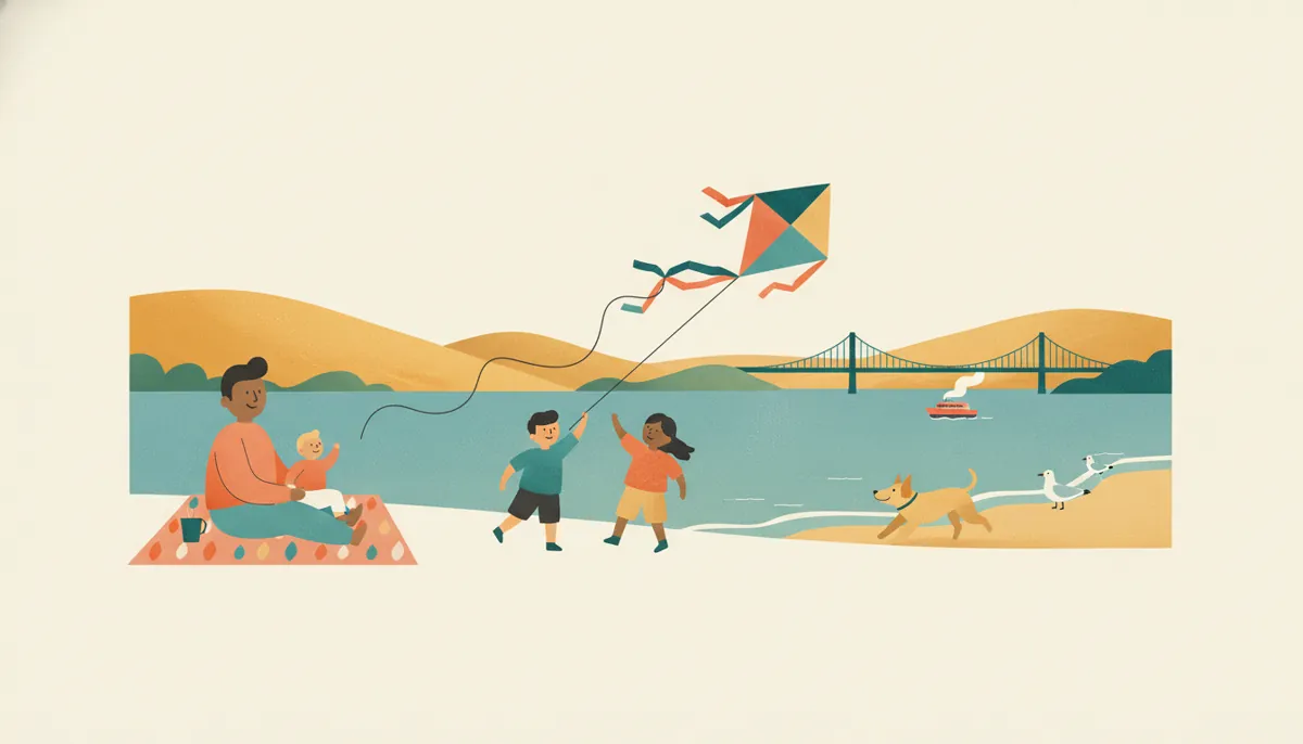 Illustration of a Bay Area family day, panorama